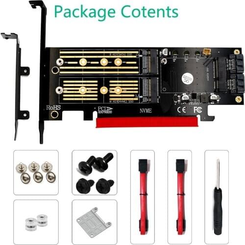 3 in 1 Apapter Msata PCIE M.2 NGFF Key E NVME SATA 3 Channel SSD Read Write LED Indicator to PCI Express 4X SATA3 Apapter