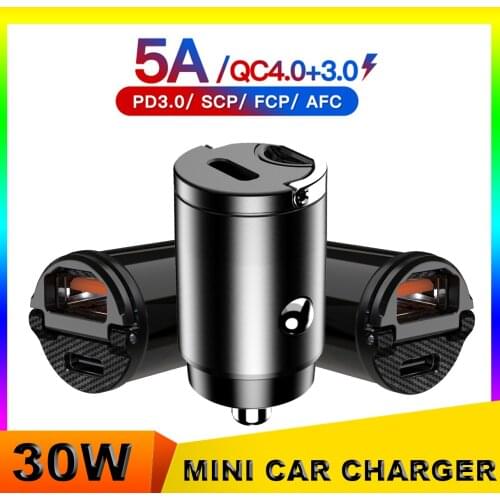 30W Car Charger Dual USB Type C Fast Charger PD 4.0 3.0 SCP AFC Quick Charging Mini Adapter For Samsung iP HUAWEI Xiaomi