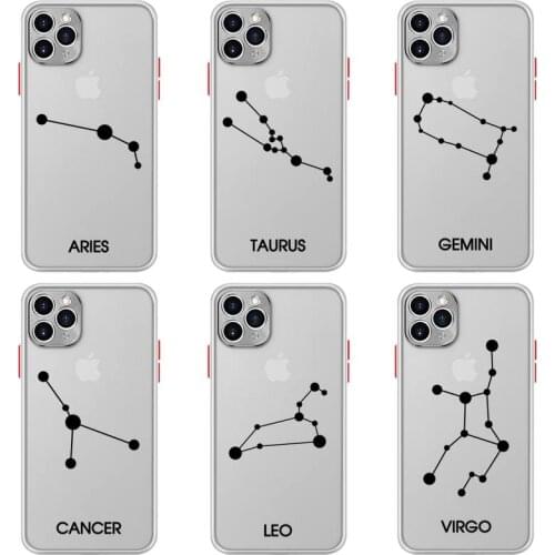 Twelve constellations Phone Case For iphone 12 11 Pro Max Mini XS 8 7 Plus X SE 2020 XR Matte Transparent Light white Cover