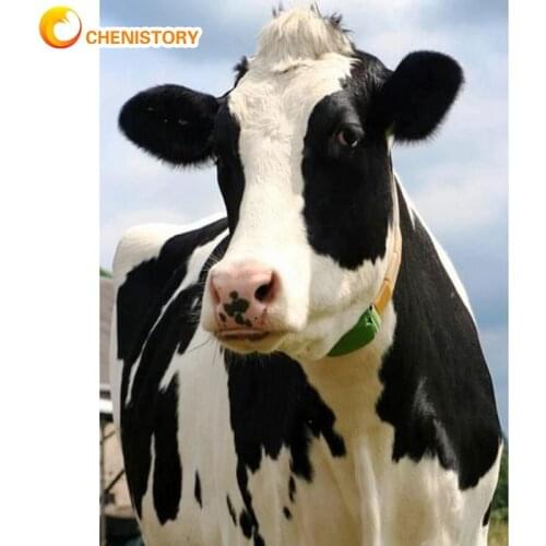 CHENISTORY 5D DIY Diamond Painting Milch Cow Diamond Embroidery Cross Stitch Pictures Of Rhinestones Mosaicanimal Craft Kit
