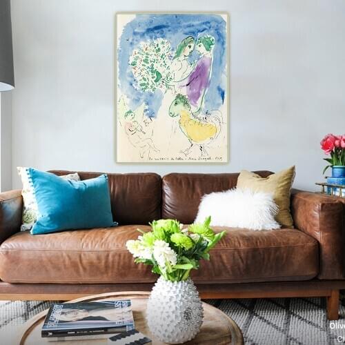 Citon Marc Chagall《Remembering Bella,1949》Canvas Art Oil Painting Artwork Decorative Picture Wall Hanging Decor Home Decoration