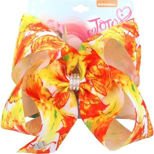 CN 8" Jojo Bows For Girls/ Jojo Siwa Large Maples Printed Hair Bows With Clips Rhinestone Bow Knot Hair Clips Hair Accessories