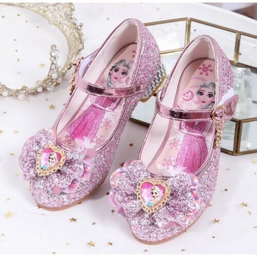 Disney Kids Leather Shoes Girls Wedding Dress Shoes Frozen Elsa Princess Bowtie Dance Shoes For Girls Casual Shoes Elsa Sandals