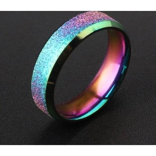 6mm Colorful Stainless Steel Ring Double Step Frosted Ring Korean Fashion Couple Finger Accessories Womens Promise Jewelry