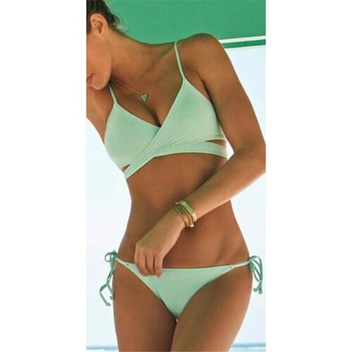 Cross Bandage Bikini Set Sexy Low-Waist Push Up Swimwear Women Swimsuit Bikinis Padded Bra BathSuit