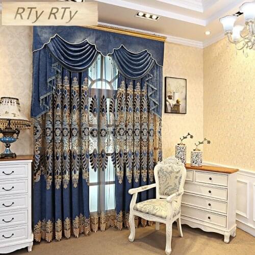 Luxury Curtains Set Jacquard Tulle brown curtains for Living room Cloth Fabric Blackout Curtains for Bedroom home decor Drapes