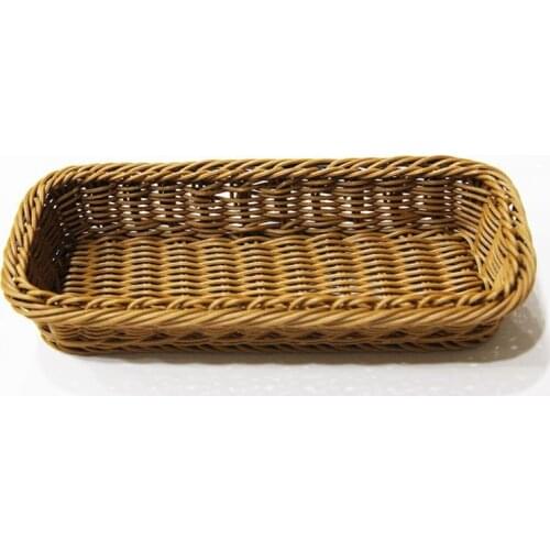 2pc Rattan Plastic Basket Tableware Baskets Rectangular Wicker Bamboo Storage Box for Knives Forks Chopsticks Bread Cakes Fruits