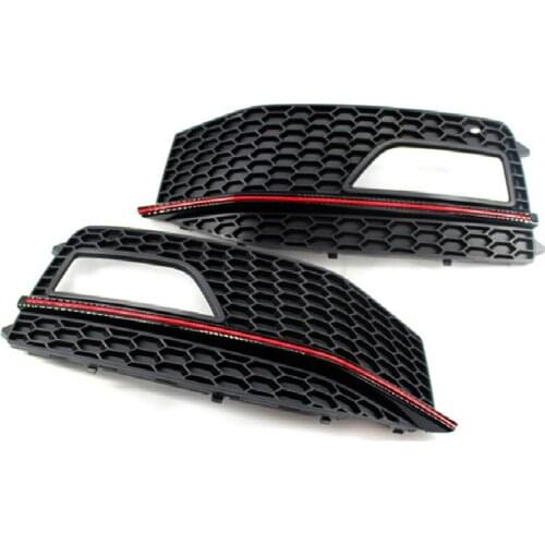 Red Line of Honeycomb Lower grille of Front Bar of Sports Fog Lamp Frame For 2013-2015 Audi A4 B9 S4