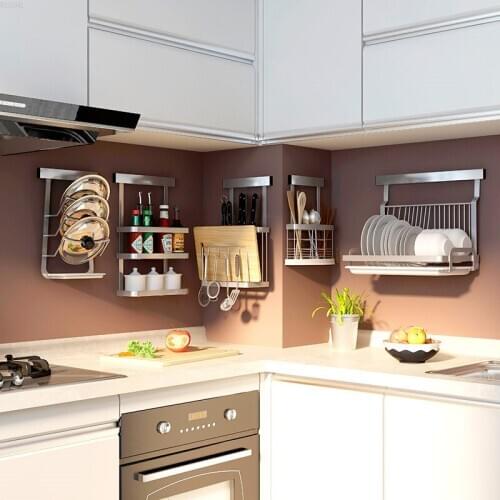 Punch-free Kitchen Shelf Wall Mounted Collection Shelf Storage Rack Stainless Steel Kitchen Rack Bowl Dish seasoning Rack