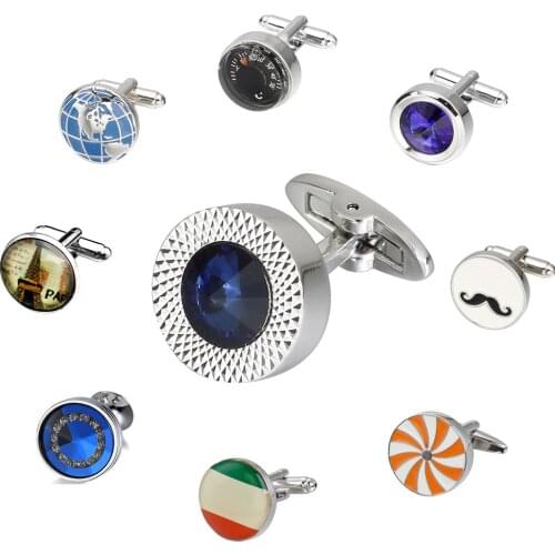 MeMolissa Novelty Luxury Blue White Cufflinks Round Mens High Quality Crystal Silvery Shirt Cufflinks Men Jewelry