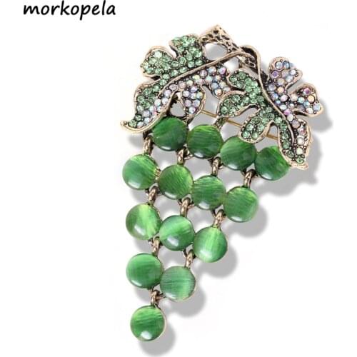 Morkopela Cute Grape Brooch Fruit Sweater Pin Brooches Girl Rhinestone Charm Pins Accessories Gift For Women