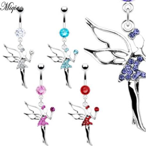 Miqiao 1 Pcs Stainless Steel Belly Button Ring Angel Wings Umbilical Nails Explosion