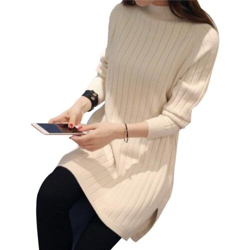 Pullovers Fashion Women Leisure elegance Loose Solid Color Long Sleeve Turtle Neck Pullover Sweater Dress Womens Clothing 2021