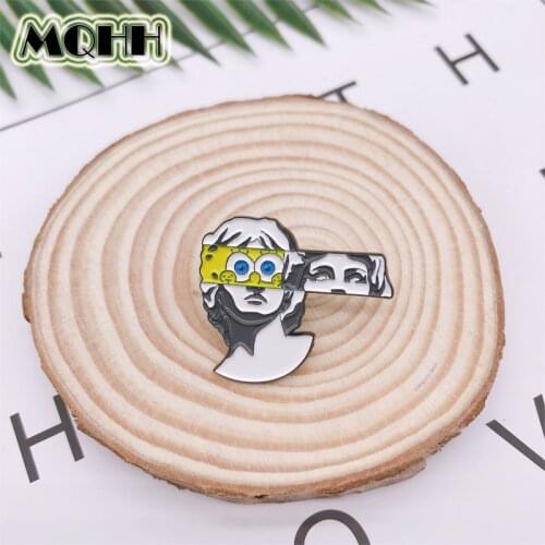 Cartoon creative fun stitching sculpture head enamel brooch alloy badge cowboy clothes bag pin cute female jewelry gift for kid