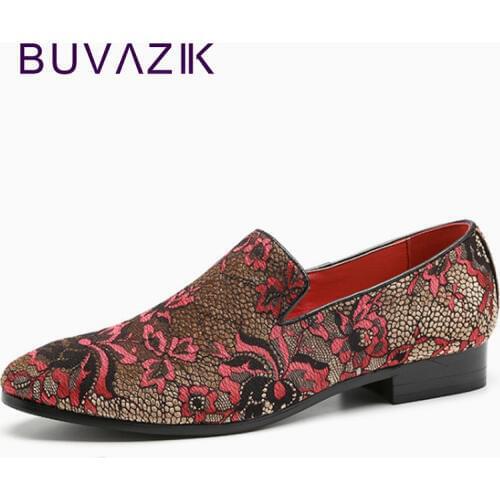 BUVAZIK Mens Dress Shoes Canvas Spring Classic Embroidery Pattern Footwear Comfortable Formal Shoes Men Sapato Social Masculino