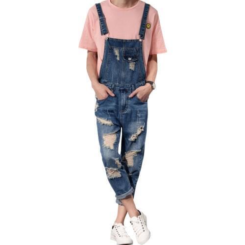 2020 New Mens Bib Overalls Fashion Ankle Length Denim Overalls Men Ripped Jeans Male Denim Jumpsuit Tooling trousers SIZE S-6XL