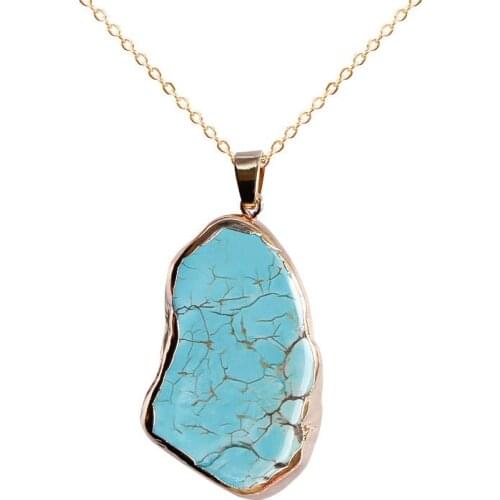 Irregular Unpolished Raw Stone Pendant Necklace for Women Turquoise Necklaces Riki Healing Jewelry