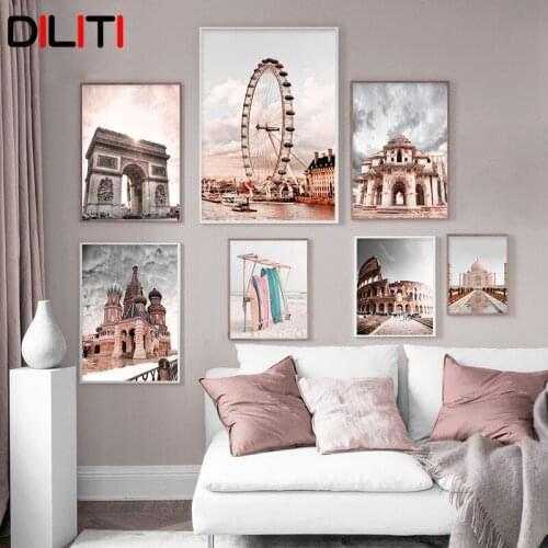 Nordic Paris Tower London Colosseum Canvas Painting Red Square Posters and Prints for Living Room Wall Pictures Decoration
