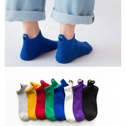 Socks Women New Style Expression Sox Cotton Cartoon Back Heel Embroidery Trend Stereoscopic Shallow Mouth Cute Girl Boat Socks