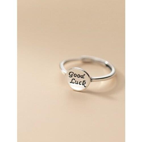 New Free Shipping English Letters Good Luck Transfer Amulet Glossy Adjustable Female Girl Ring Holiday Party Gift Tibetan Silver