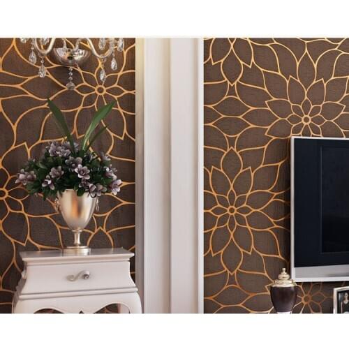 Lotus Flower Deerskin Line Papel De Parede 3D Flocking Wallpaper for Bedroom Living Room Home Decoration 3D Wallcoverings 10M