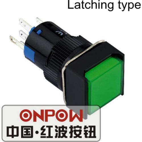 ONPOW 16mm 1NO1NC/2NO2NC Latching Red/Green/Blue/White/Yellow/Orange Square Plastic Push Button Switch (LAS1-AF-Z) CE,UL,RoHS