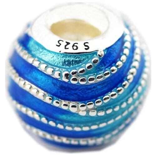 Fits for Pandora Charms Bracelets Blue Swirls Beads with Mixed Enamel 100% 925 Sterling Silver Jewelry Free Shipping