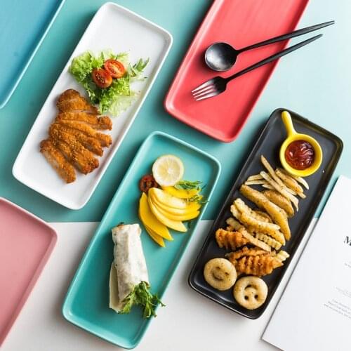 Creative Rectangular Solid Color Ceramic Plate Simple Glazed Household Dinner Plate Hotel Ceramic Ornaments Tableware