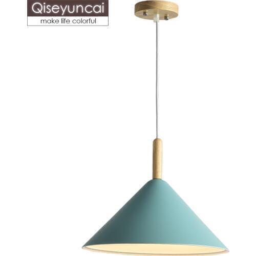 Qiseyuncai Nordic modern minimalist restaurant macaron color chandelier cafe bar solid wood art cone lighting free shipping