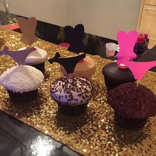 Pink Black Silver Corset & Panties Cupcake Toppers Food Picks Bachelor Bachelorette Wedding Bridal Engagement Lingerie Party