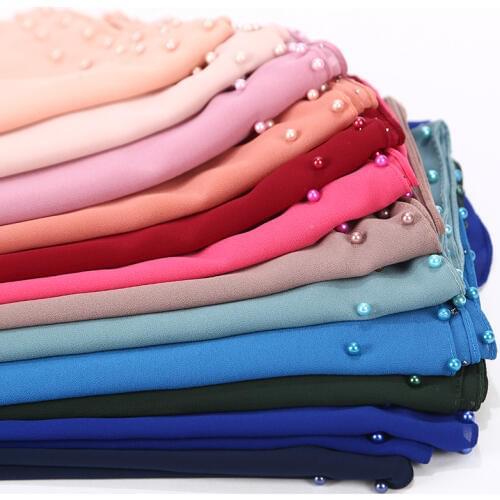 New Solider Colorful Beads Bubble Chiffon Scarf Plain Shawls Hijab Muslim Scarf With Pearls 20 Color In Stock 180*75cm 10 pc/lot