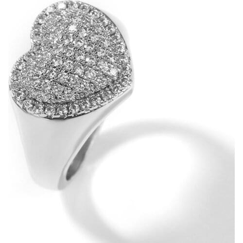 Bling Heart Rings 3 Colors Iced Out Cubic Zircon Rings For Men Women Fashion Hiphop Jewelry Gift
