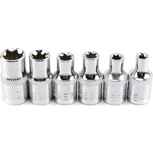 6 Pcs/set 1/4" 6.35mm E4-E10 Torx Socket Wrench Head CR-V E-type Hexagonal Spanner Allen Head Auto Repair Tools