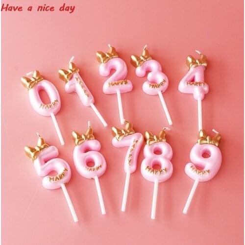Bow-Knot Number 0-9 Birthday Party Cake Decoration Candles Anniversary Valentines Day Romantic Pink Number 520 Candles Supplies
