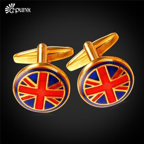 Vintage Fashion England Flag Cufflinks For Mens French Shirts Cuff Links Gold color UK Flag Accessory Gift C1997G