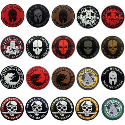 High Quality Rubber Patches Wolf Skull Tactical Military Decorative Patch Save the Earth Combat PVC Italy France Badges