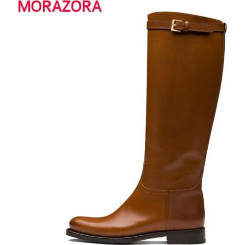 MORAZORA Plus Size 34-43 Genuine Leather Boots Women Slip On Winter Knee High Boots Vintage Knight Boots Ladies Shoes
