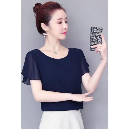 Women Spring Summer Style Chiffon Blouses Shirts Lady Casual Short Batwing Sleeve O-Neck Chiffon Blusas Tops ZZ0840