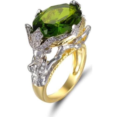 Ladies Personality Ring Luxury Women Inlaid Mermaid Green Zircon Silver color Ring Popular Female Jewelry Party Anniversary Gift