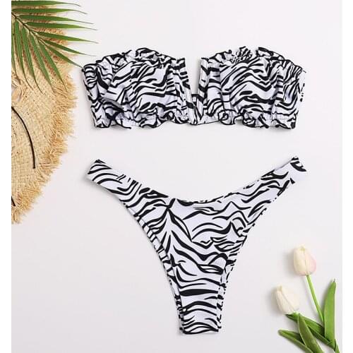 Womens Sexy V-Support Bikini Tube Top Tops High Cut Sexy Bikini Set Swimsuit