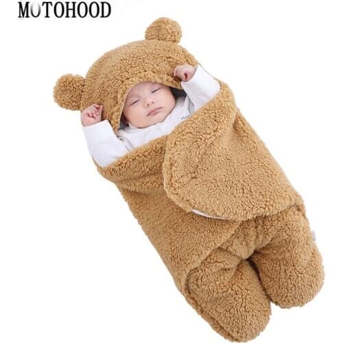 MOTOHOOD Winter Baby Boys Girls Blanket Wrap Thicken Fleece Baby Swaddle Sleeping Bag For Newborns Baby Bedding Blanket