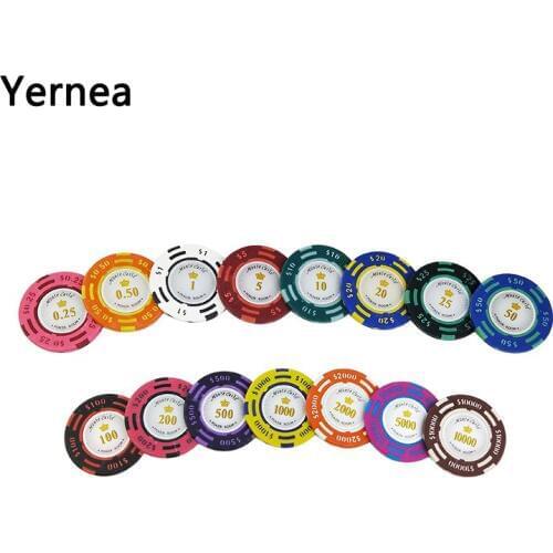 20PCS/Lot Poker Chips 14g US Dollar Sticky Clay Coin Baccarat Mahjong Texas Hold'em Poker set For Game Chips Color Crown Yernea