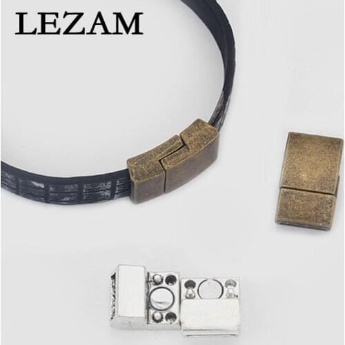 5 Sets Antique Silver/Bronze 10x2mm Flat Magnetic Clasps for 10mm Leather Bracelet Jewelry Making