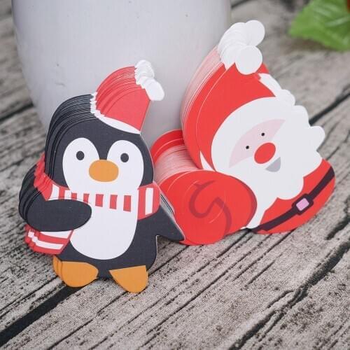 50pcs/Set Cartoon Christmas Lollipop Decorative Santa Claus Penguin Lollipop Christmas Paper Cards Candy Xmas Party Decor Card