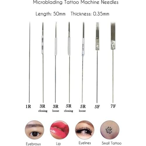 50pcs Microblading Machine Needles Set Mixed Size 1R 3R 5R Closing Loose 5F 7F Permanent Makeup Eyebrow Tattoo Needles Supplies