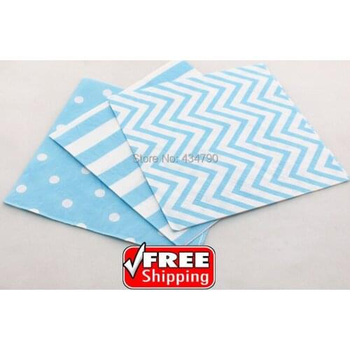 60pcs Blue Mixed 3 Designs Striped Polka Dot Chevron Paper Napkins,Party Supplies,Decorations,Tableware for Birthday Wedding