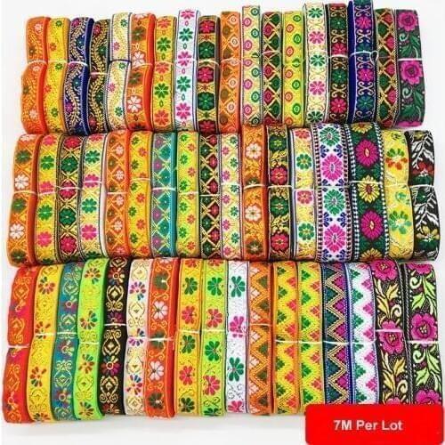 7M/Lot Vintage Ethnic Embroidery Lace Ribbon Boho Lace Trim DIY Clothes Bag Accessories Embroidered Lace Fabric HB20