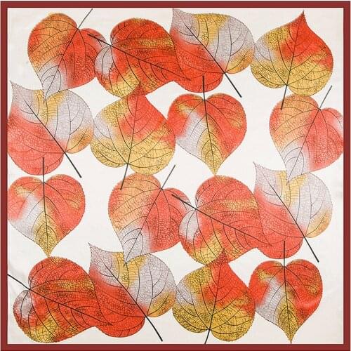 90cm*90cm 2021 Newest Brand Bandana Silk Scarf Women Fashion Printing Maple Leaves Big Size Female Shawls Girl Coverchief