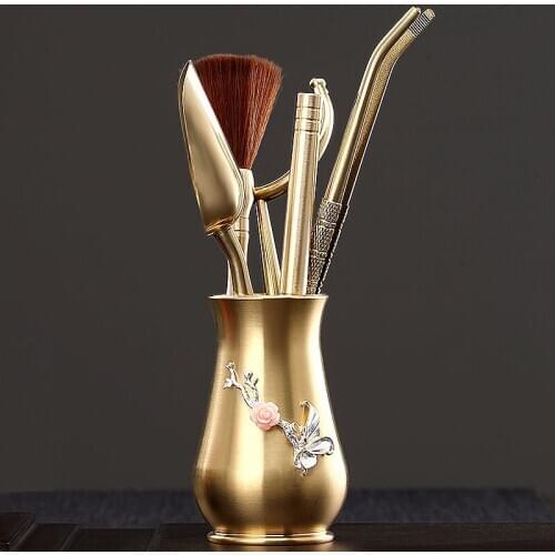 Tea Accessories Copper Jar Silver Decor Tea Knife Clip Long Spoon Tea Fork Brush Set Chinese Kung Fu Teaware Hydroponic Vase