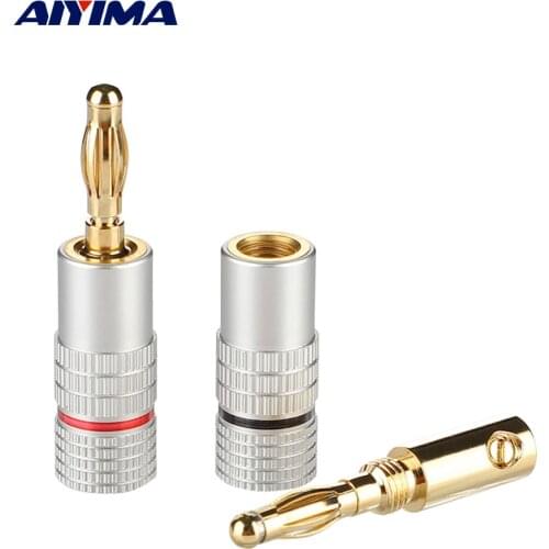 AIYIMA Banana Plugs 4MM 24K Gold-Plated Copper Screw Jack Connectors Lantern Banana Head for Power Amplifier Speaker 4 Pairs/8PC